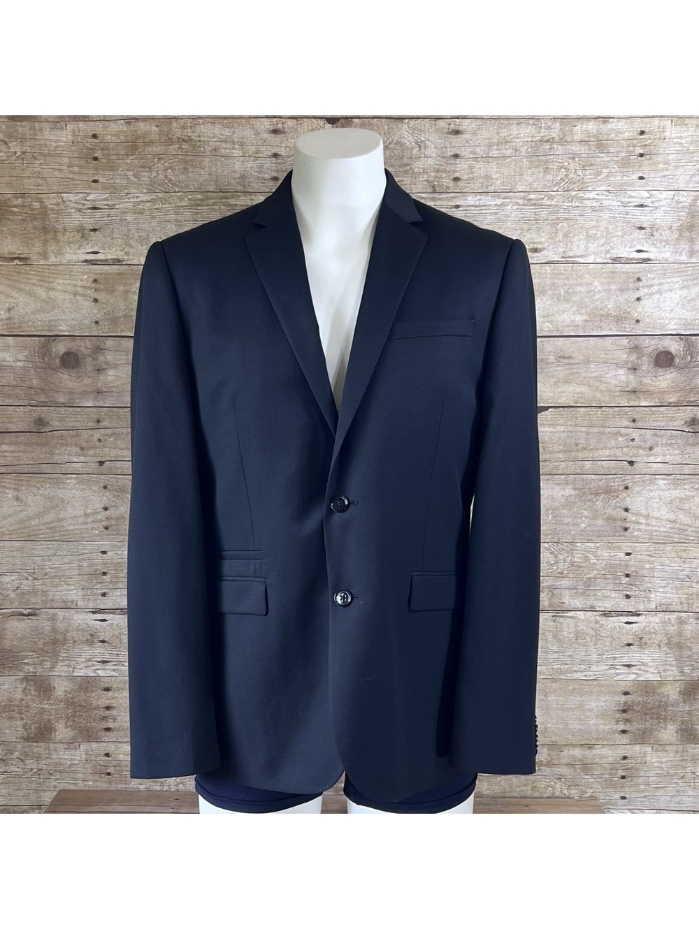Express Slim Fit Black Two Button Suit Jacket Blazer Mens 38R Notch Lapel